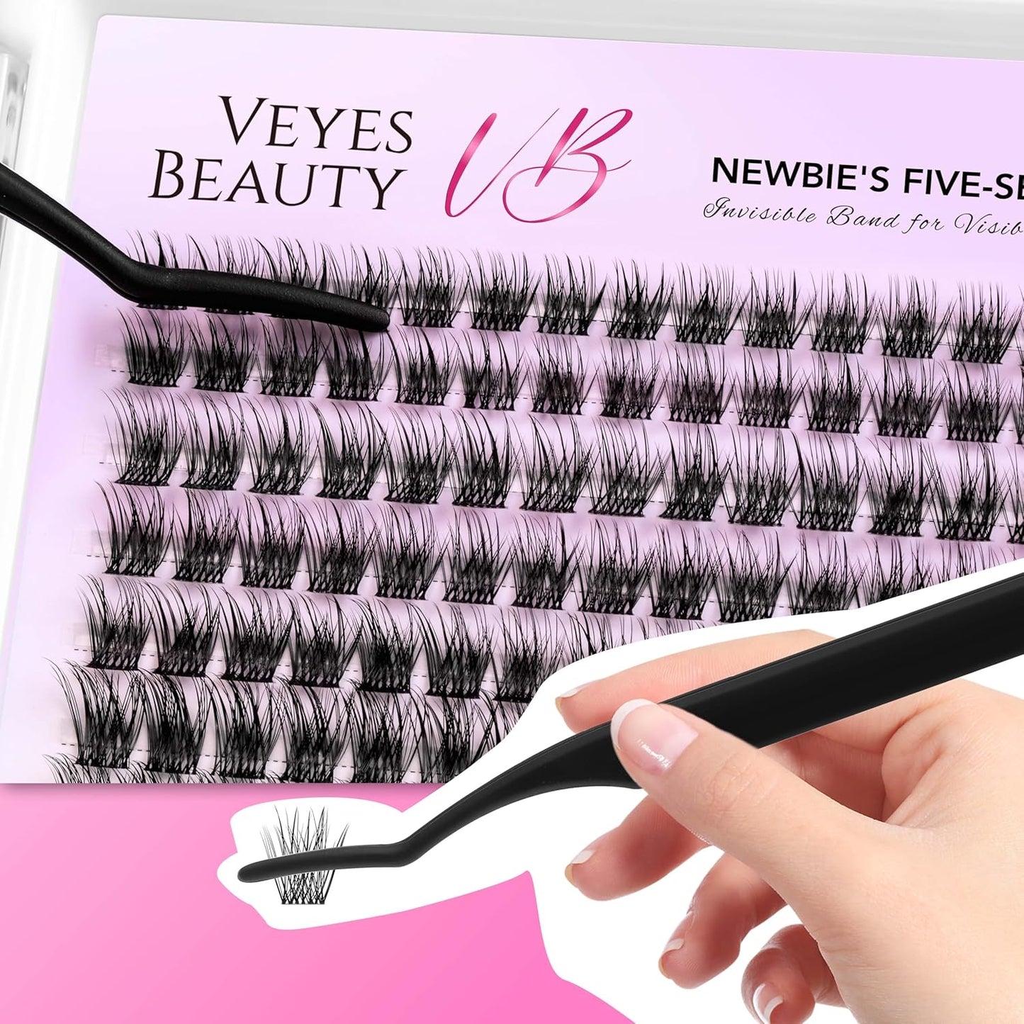 VEYESBEAUTY Lash Clusters Individual Eyelash Extensions Thin & Invisible Band DIY False Eyelashes for Self-application Newbie's Five-Second Series Wispy Lash Tray, Dreamy 8-16mm Mixed Length