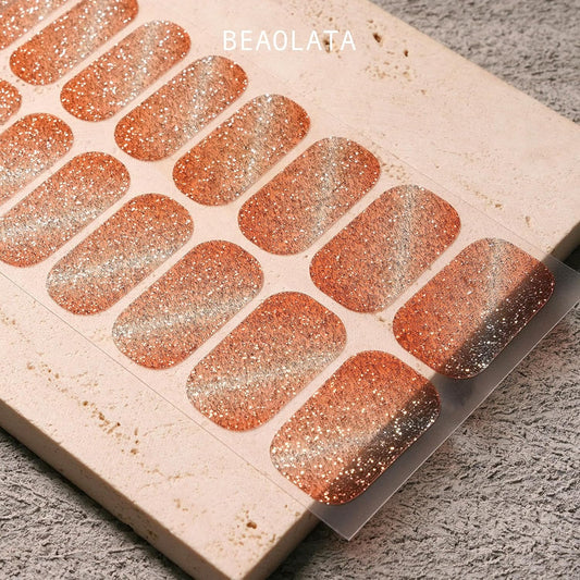 Nail Polish Strips, 32PCS Salon Quality Wraps, Long Lasting Gel Nail Stickers for Women Easy Apply& Remove (Moonlight Gold Leaf)