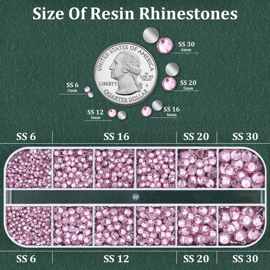 Resin Rhinestones for Crafting 1 Box Light Pink Flatback Crystals with 3 Pcs 10ml B7000 Jewelry Glue, Non-Hotfix Gems for Bedazzling, DIY Nail Art Makeup, Clothing & Shoes Decor