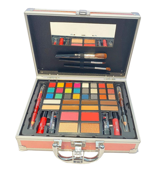 BR Carry All Trunk Professional Makeup Kit - Eyeshadow, Eyeliner, Lip Stick All In One Clear Case (RedCase)