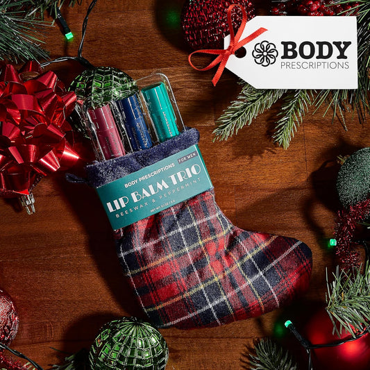 Body Prescriptions Lip Balm Trio for Men - Beeswax and Peppermint | Christmas Stocking Present Set | Nourishing and Moisturizing Formula | Protect and Hydrate Dry Lips | Great Holiday Present for Him