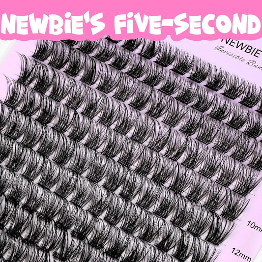 VEYESBEAUTY Lash Clusters Kit Individual Eyelash Extensions Thin & Invisible Band DIY False Eyelashes Newbie's Five-Second Series Wispy Lash Tray, Boldeye KIT with Bond&Seal Remover Applicator