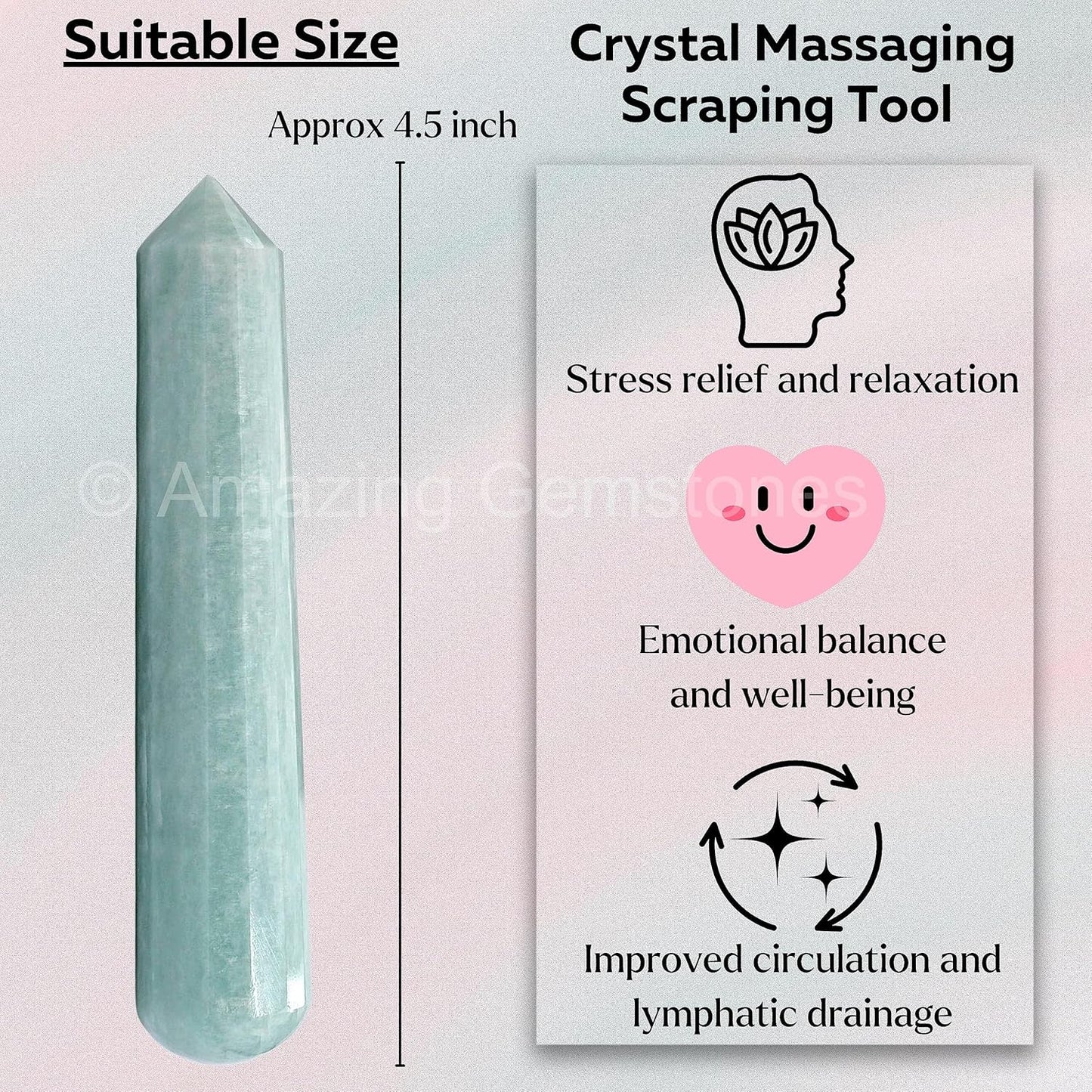 Amazing Gemstone Amazonite Crystal Wand Massage Stick - Pelvic Wand Gua Sha for Adults - Crystals and Healing Stones Massage Wands for Adults Gifts (Pointed)