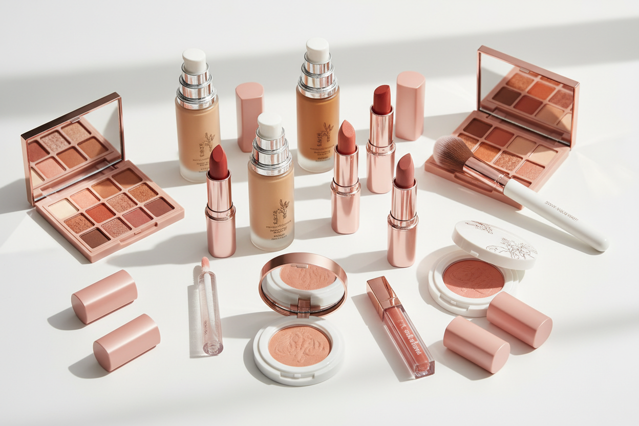 Makeup: Foundations, lip products, and color cosmetics that enhance your natural beauty while keeping your skin healthy. (make it real photo)