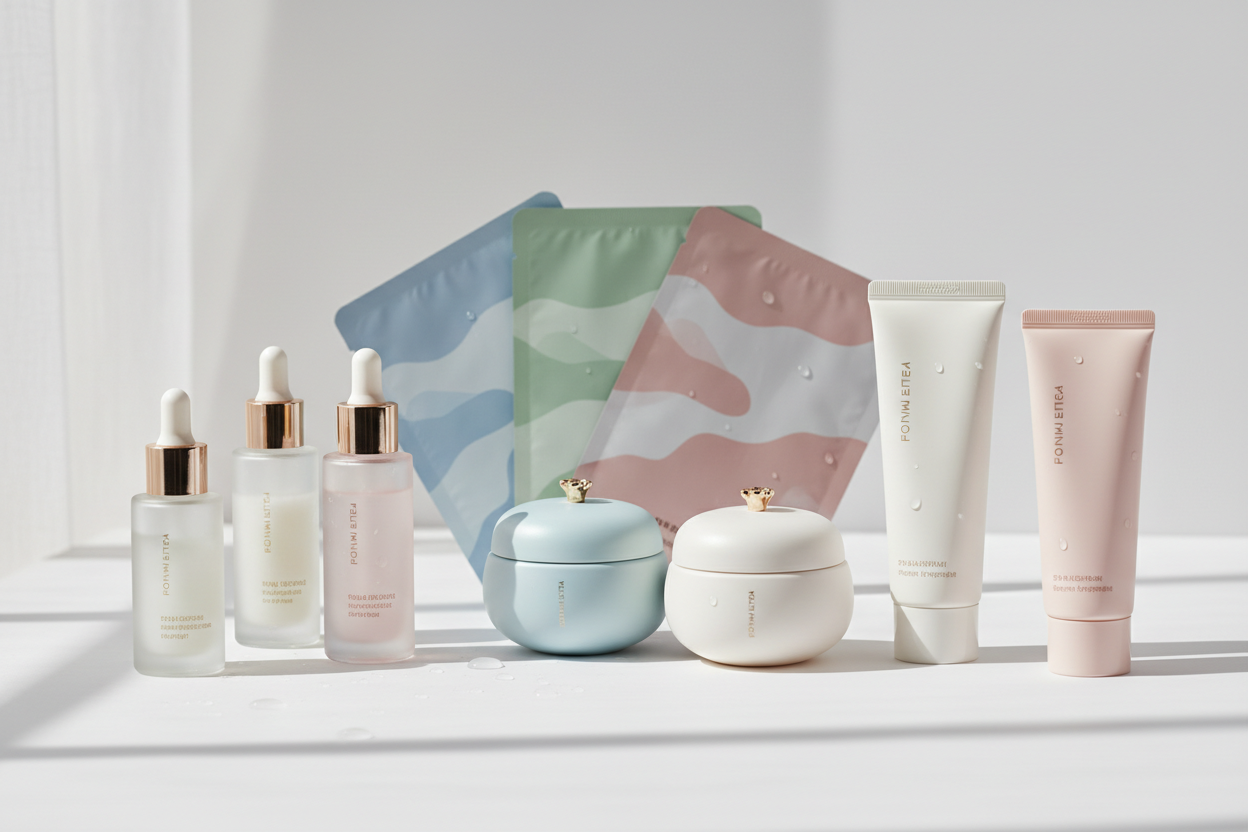 Skincare: Serums, moisturizers, cleansers, and masks designed to nourish, hydrate, and brighten your skin. (make it real photo)